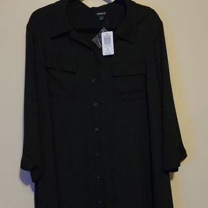 BLACK GEORGETTE MIDI SHIRT DRESS (Torrid)